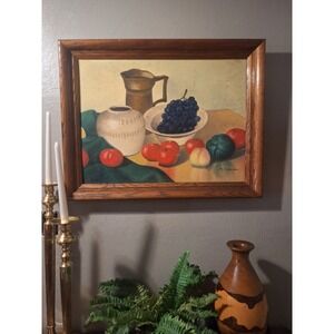 Vintage painting sighed still life painting in soild oak frame